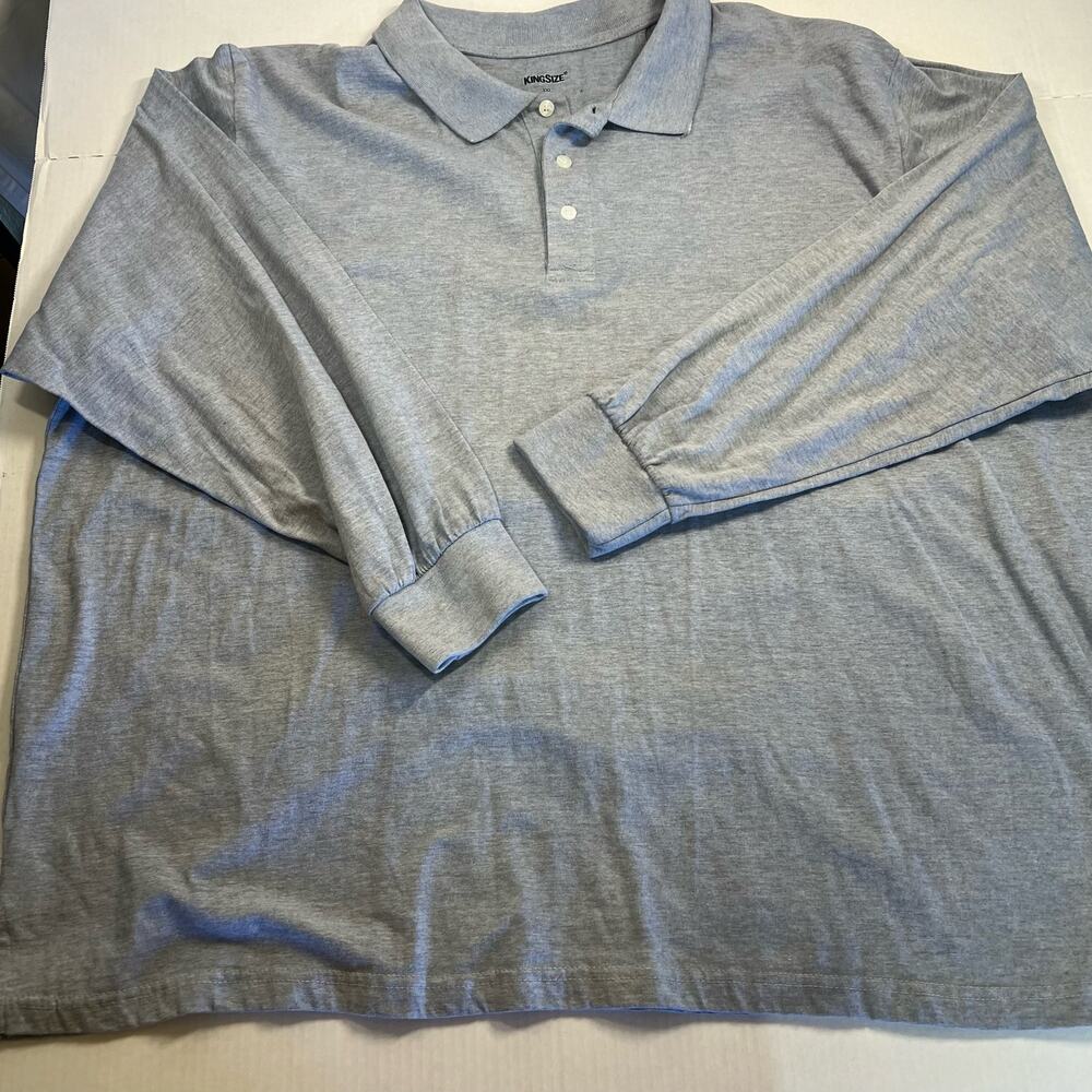 KingSize Mens 3XL Big Gray Heather Long Sleeve Polo Casual Loungewear Workiwear